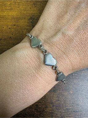 Vintage Silver Heart Link Bracelet - Silver Tone